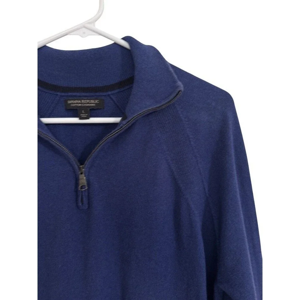 Banana Republic Men's Size LARGE Blue Cotton Cashmere Knit Quarter Zip Sweater